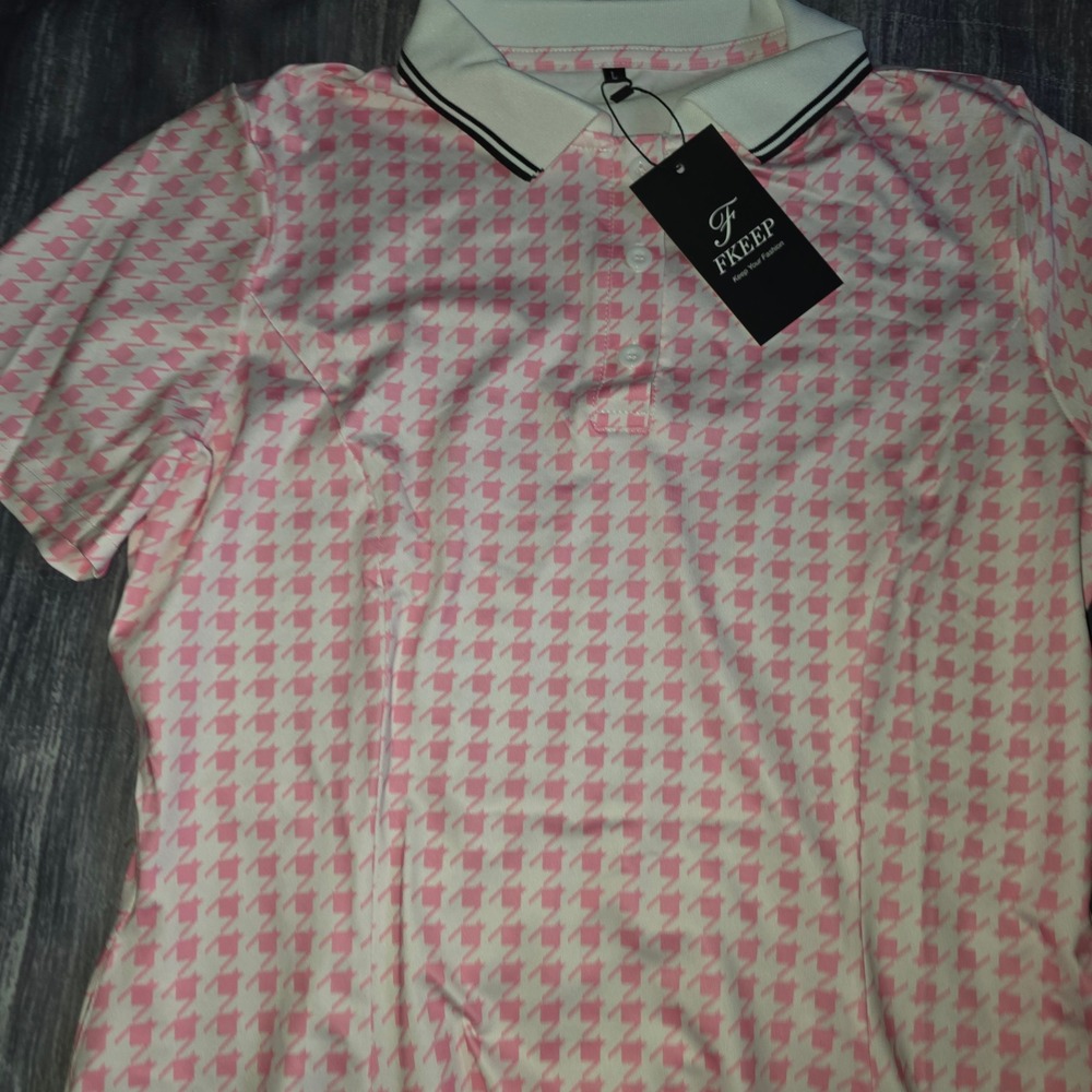 FKEEP Pink Houndstooth Polo  Tennis Golf Dress Set with Shorts Womens Large NWT - Picture 2 of 8